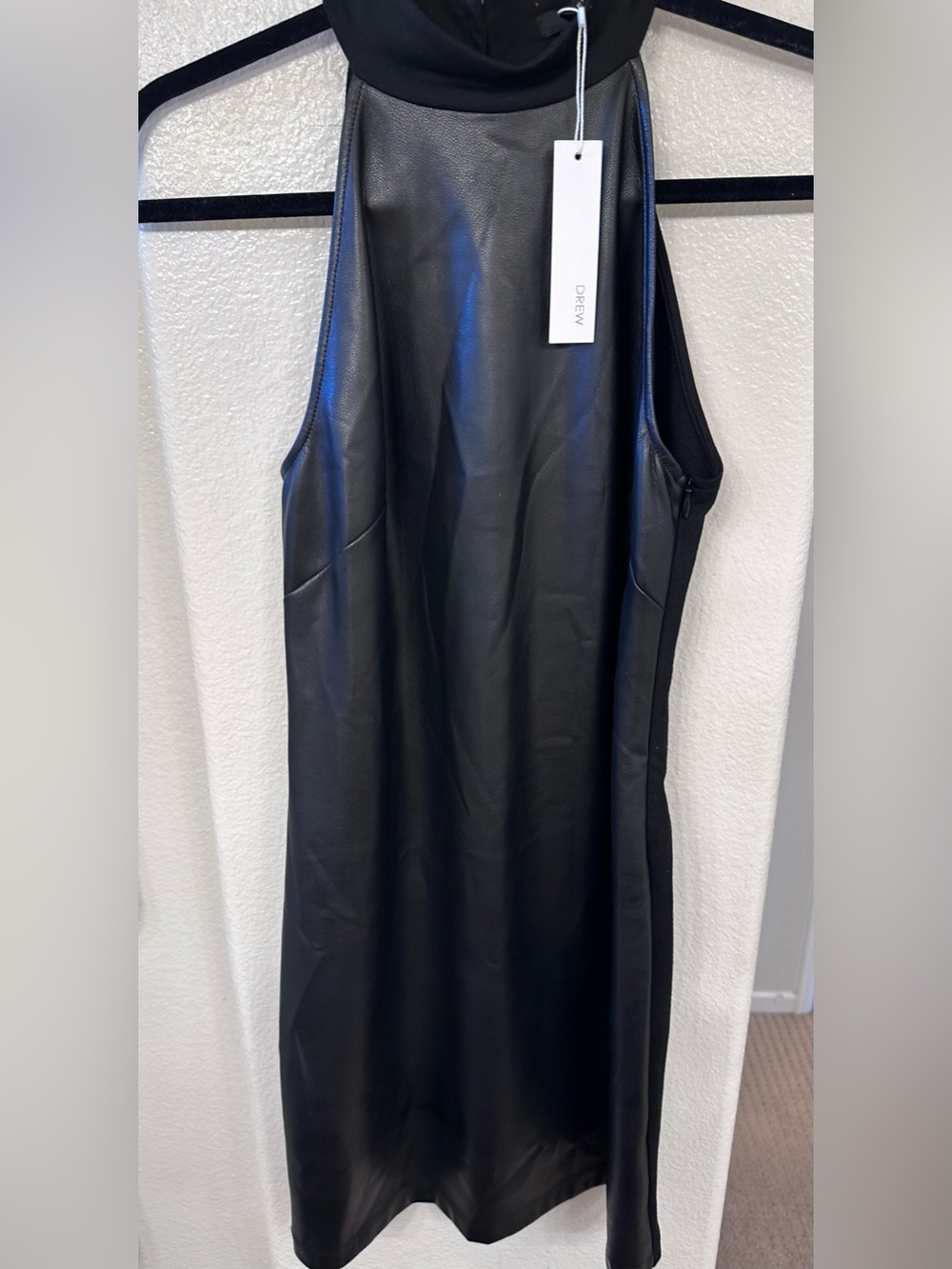 Faux Leather High Neck Shift Dress Minimal Chic Black Sleeveless